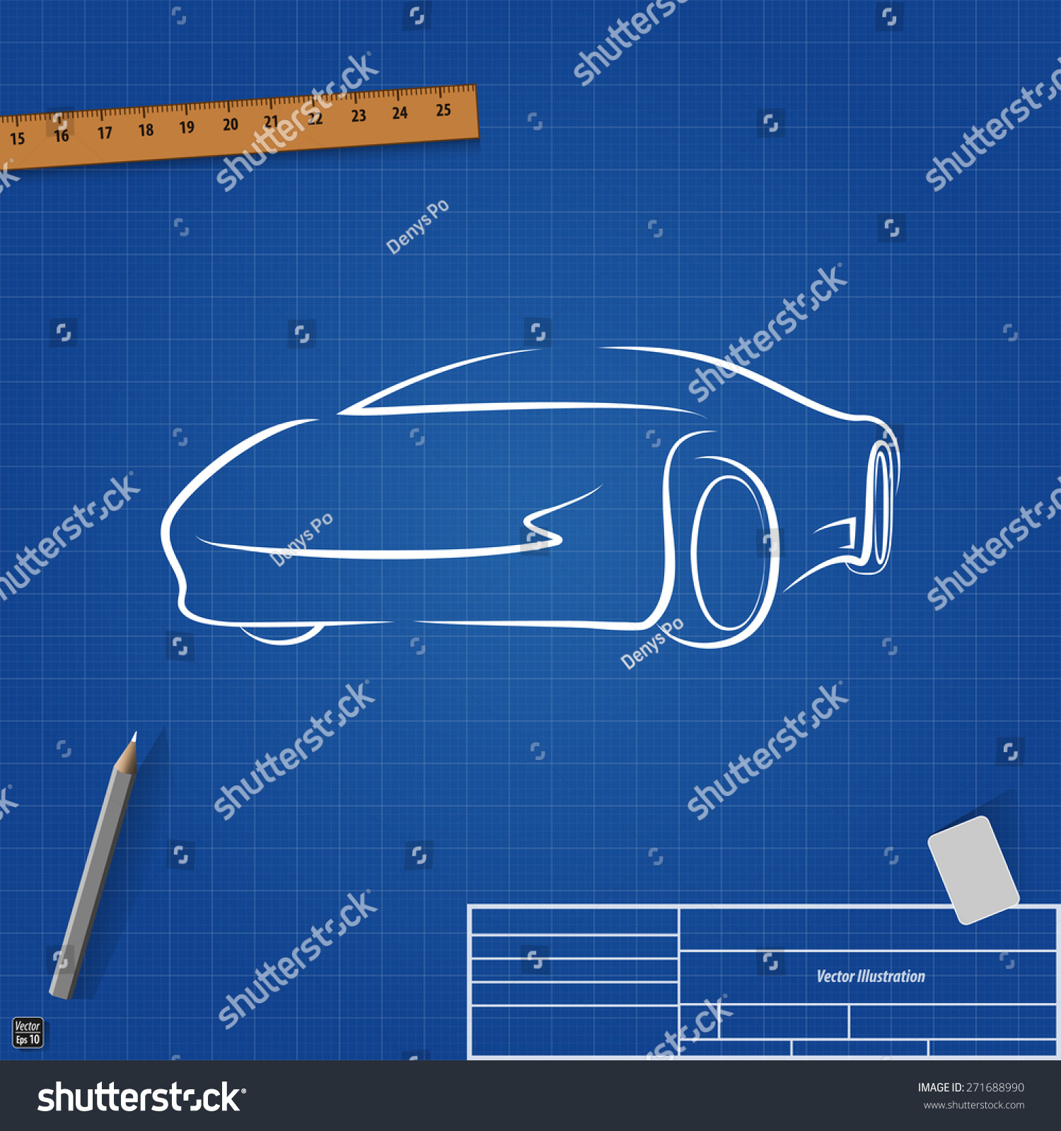 Sketch Cars On Blueprint Background. Vector Illustration - 271688990 ...