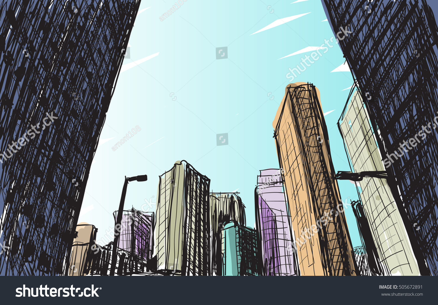 Sketch City Scape Building Tokyo Hand Stock Vector (Royalty Free ...