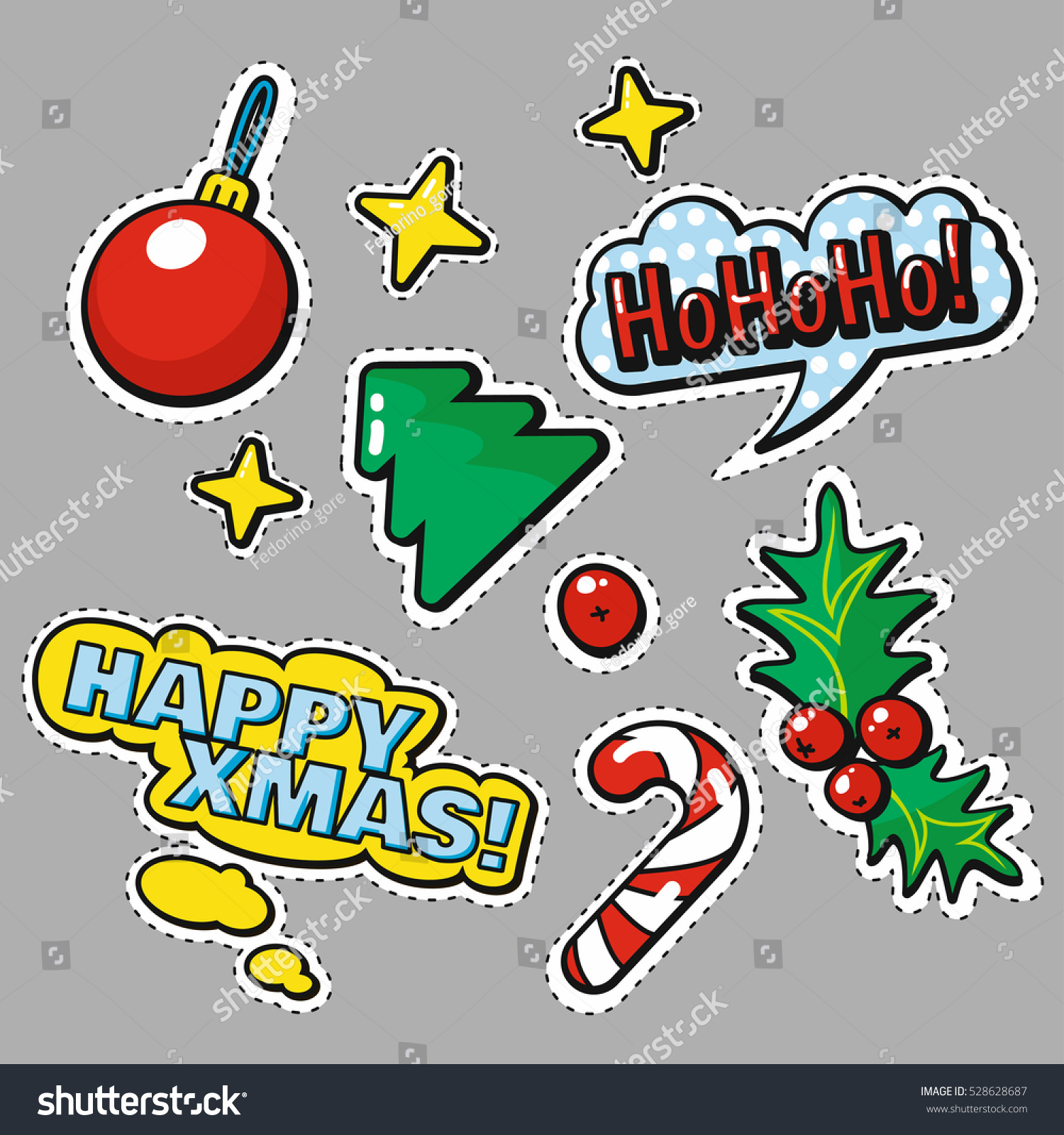 Sketch Comics Set Christmas Labels Christmas Stock Vector Royalty Free 528628687