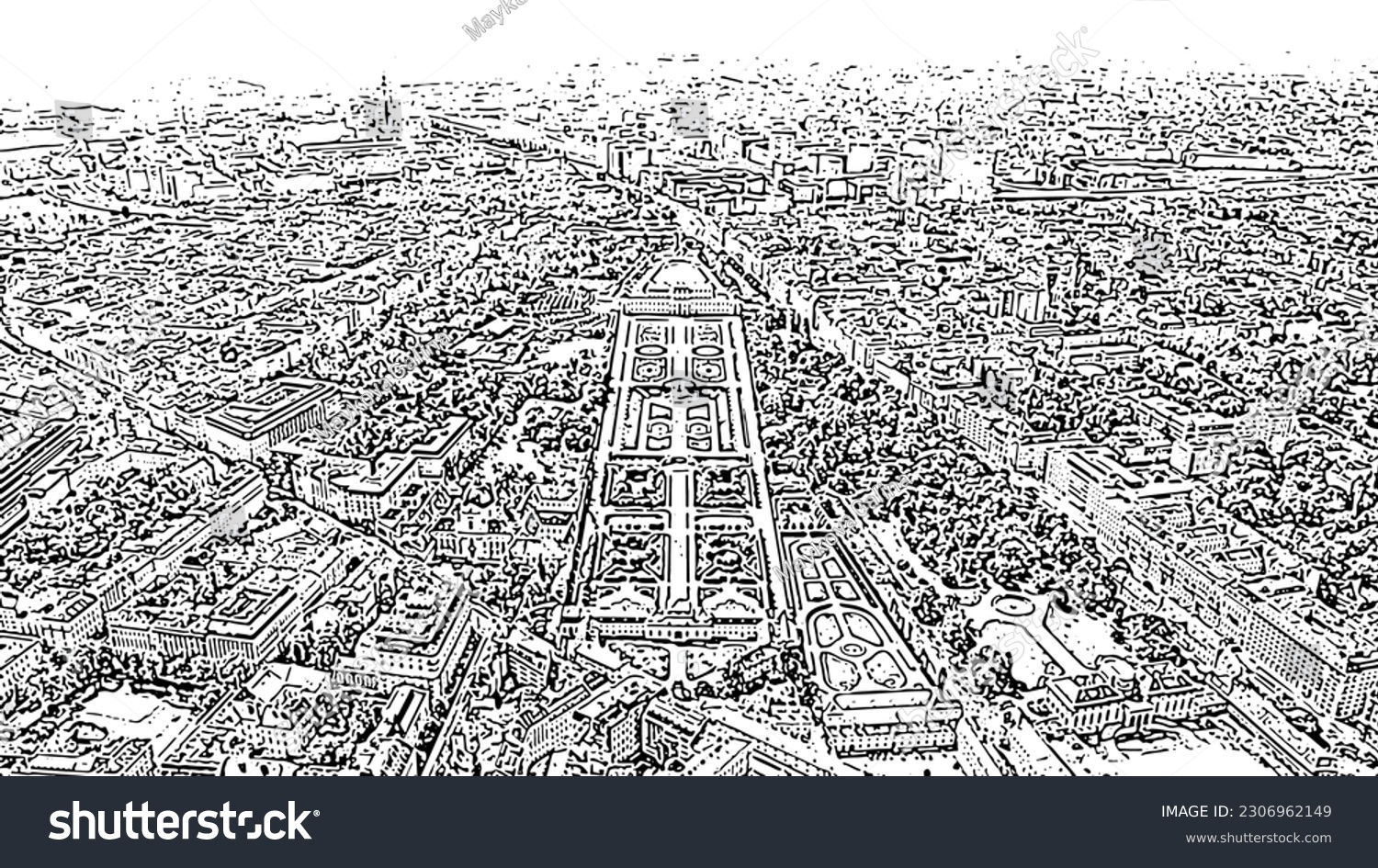 SVG of Sketch doodle style. Vienna, Austria. Belvedere is a baroque palace complex in Vienna. Built by Lucas von Hildebrandt at the beginning of the 18th century, Aerial View   svg