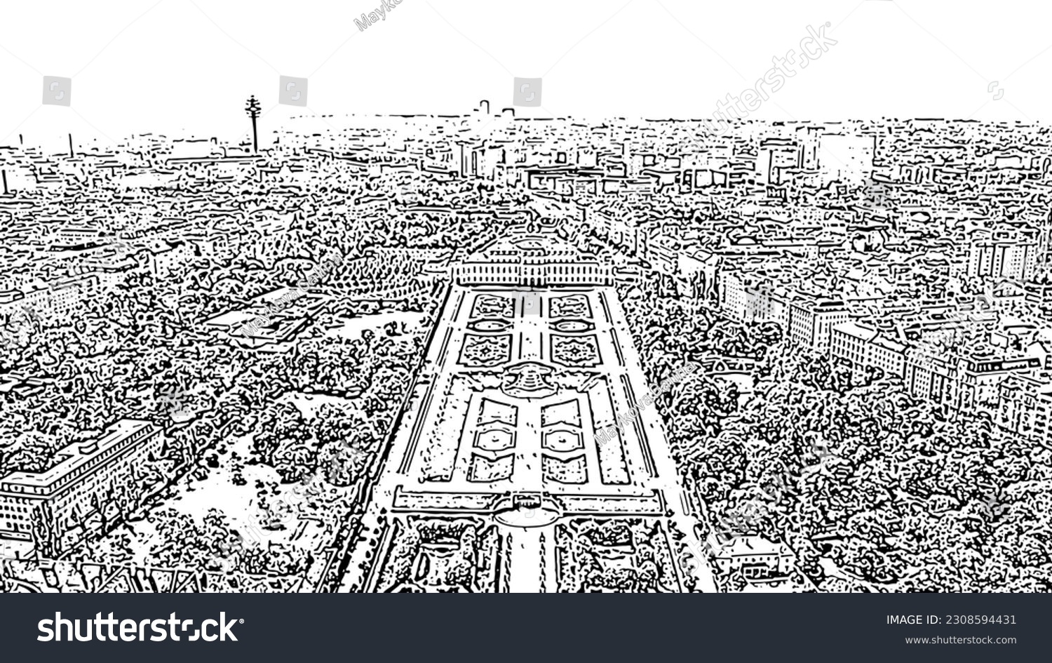 SVG of Sketch doodle style. Vienna, Austria. Belvedere is a baroque palace complex in Vienna. Built by Lucas von Hildebrandt at the beginning of the 18th century, Aerial View   svg
