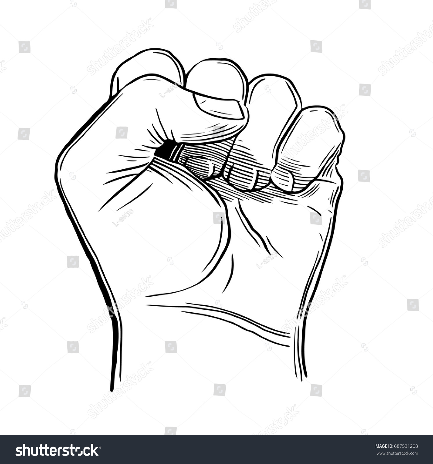 Sketch Drawing Fist Hand Gesture Hand Stock Vector 687531208 - Shutterstock