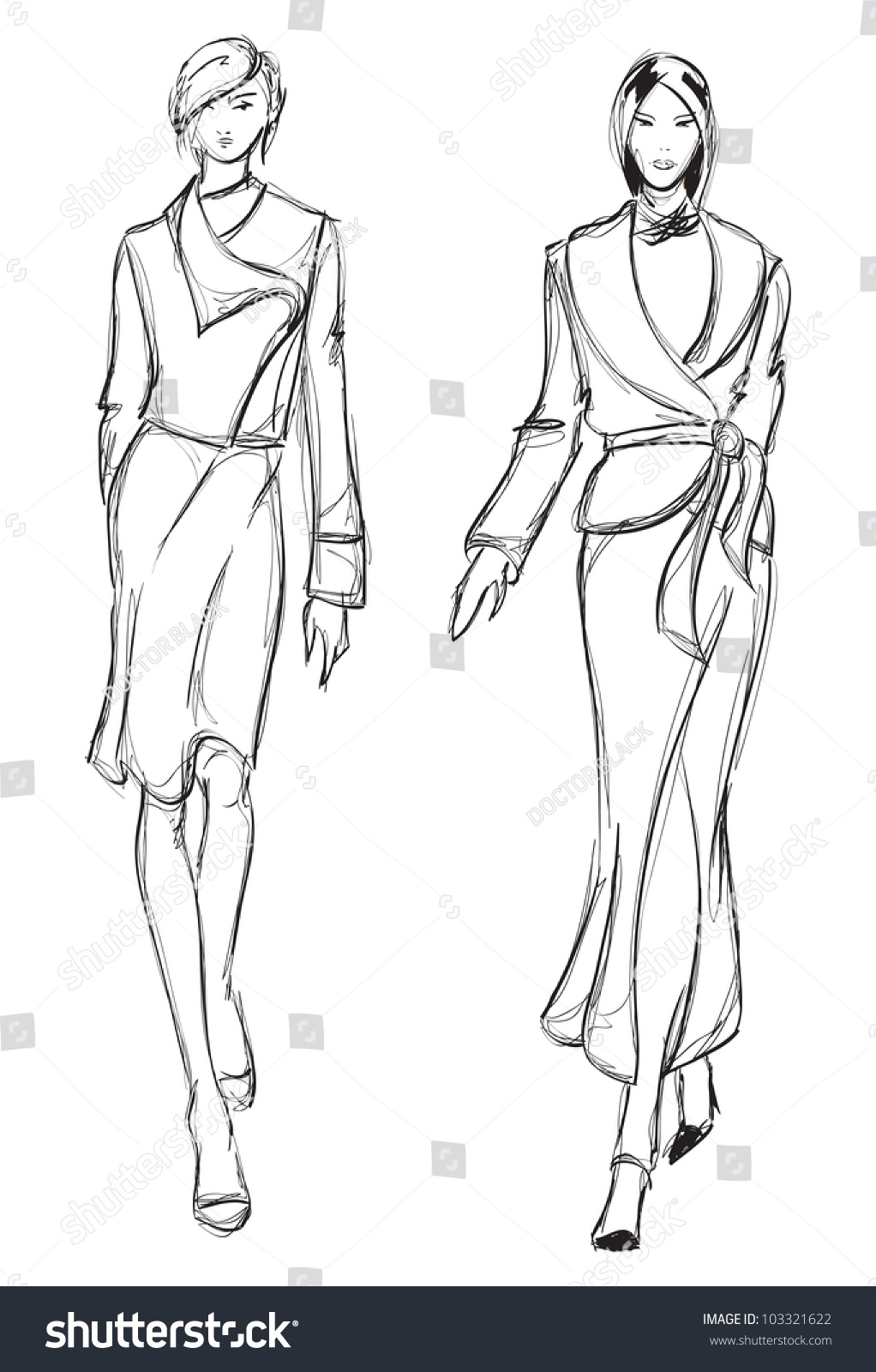 Sketch. Fashion Girl. Hand-Drawn Fashion Model Stock Vector ...