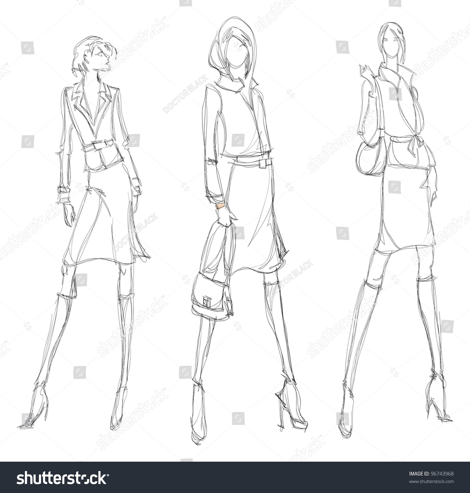 Sketch. Fashion Girl. Hand-Drawn Fashion Model Stock Vector ...