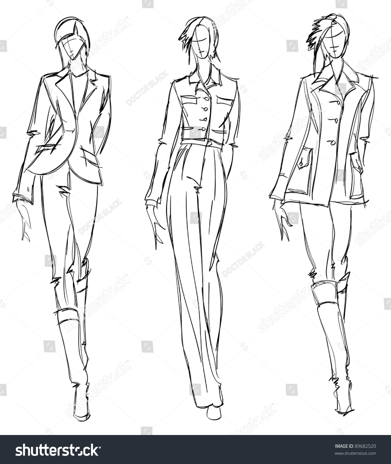 Sketch. Fashion Girl. Hand-Drawn Fashion Model. Vector Illustration ...