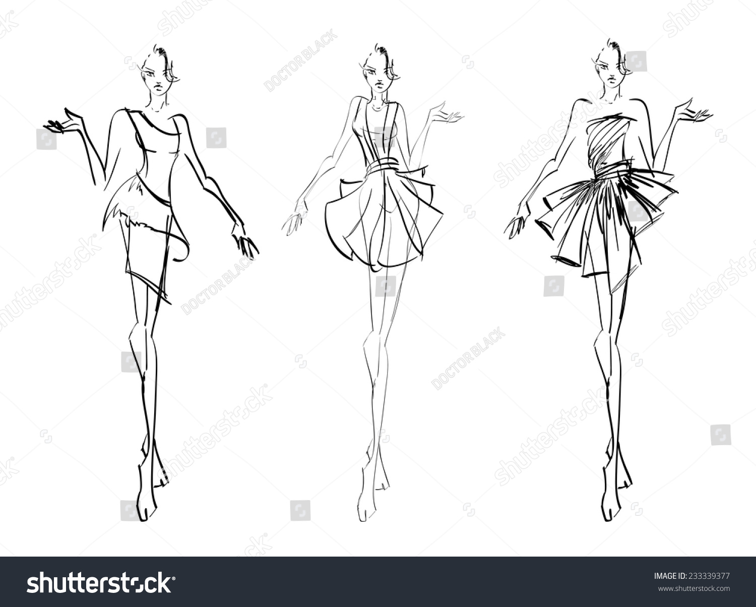 Sketch. Fashion Girls Stock Vector Illustration 233339377 : Shutterstock