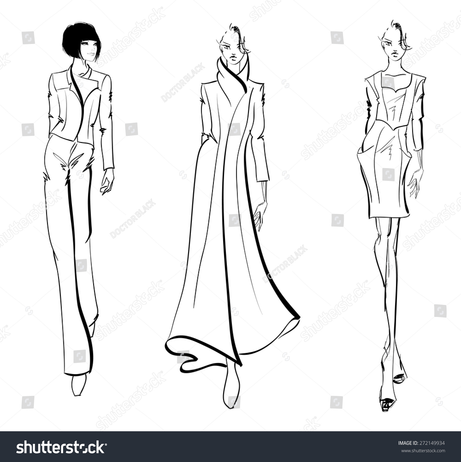 Sketch Fashion Girls Stock Vector (Royalty Free) 272149934 | Shutterstock