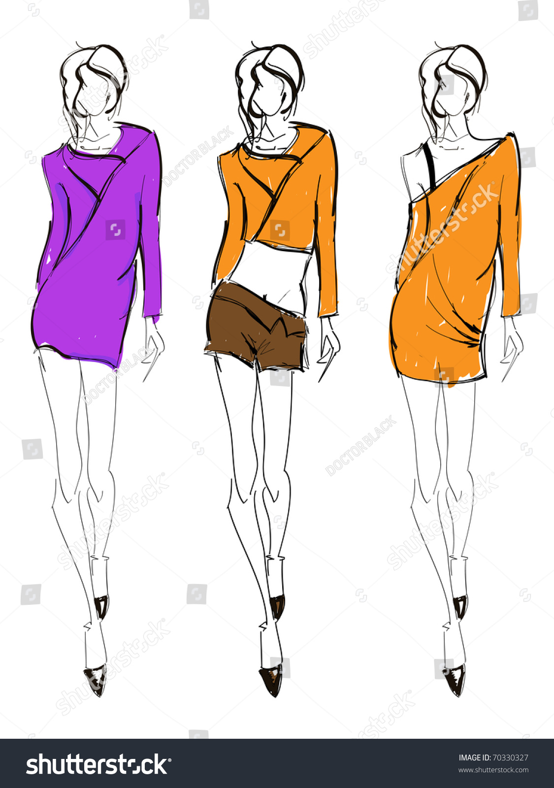 Sketch. Fashion Girls Stock Vector Illustration 70330327 : Shutterstock