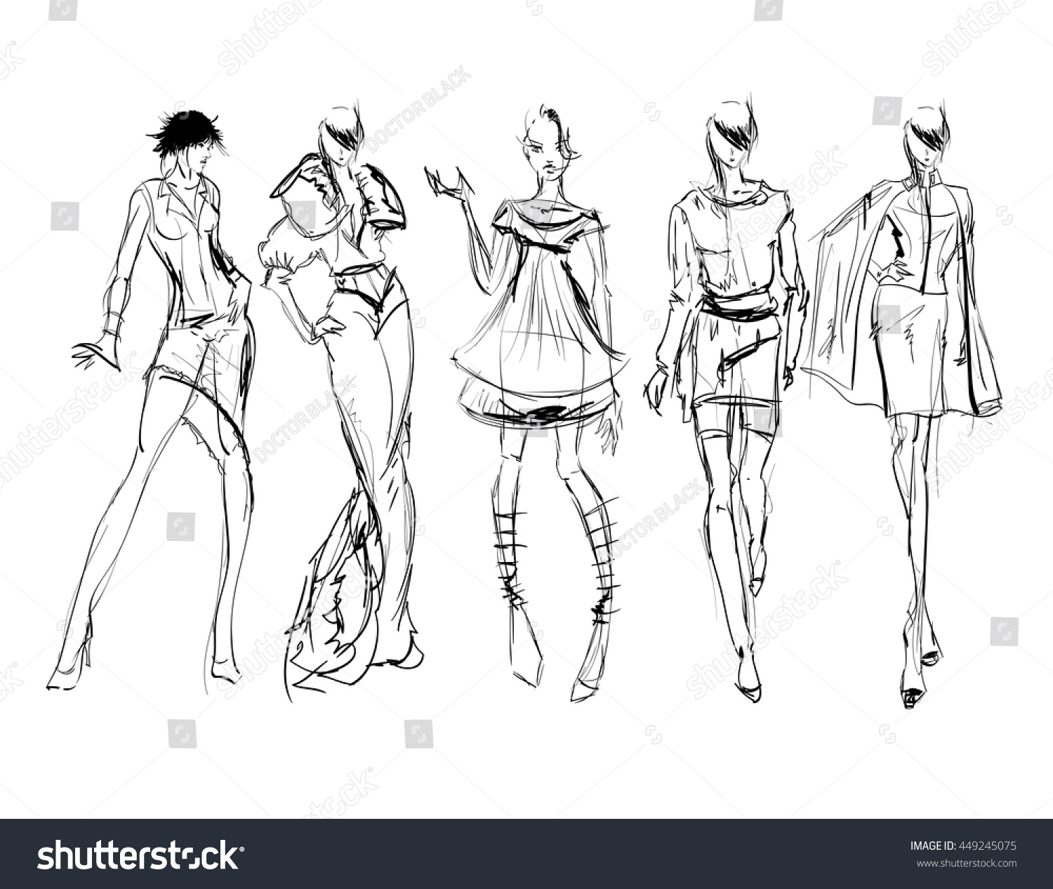 Sketch Fashion Girls On White Background Stock Vector (Royalty Free ...