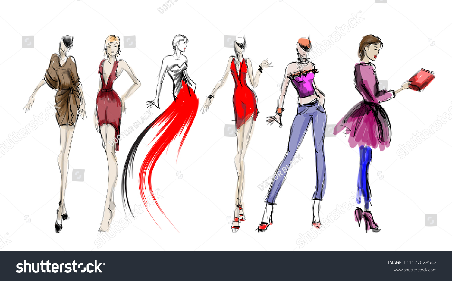 Sketch Fashion Girls On White Background Stock Vector (Royalty Free ...