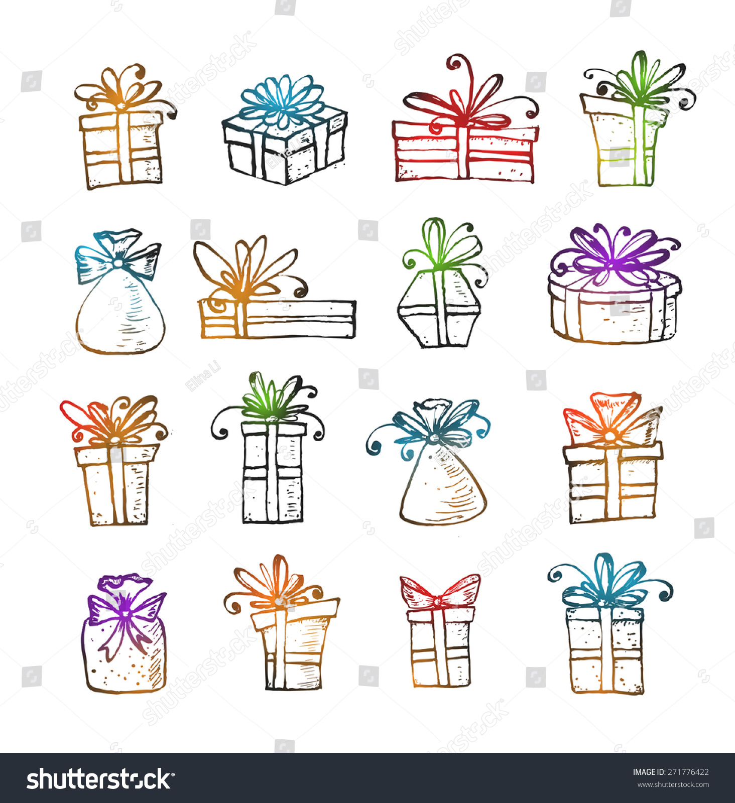 Sketch Gift Boxes Collection Handdrawn Ink Stock Vector 