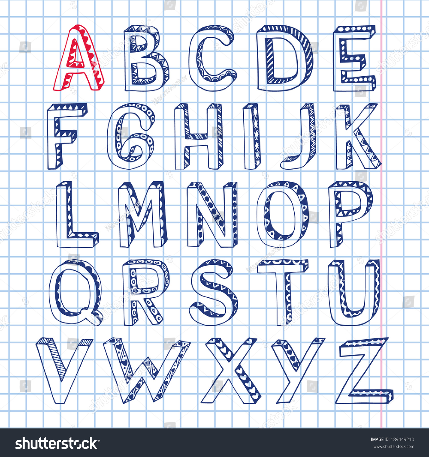 Sketch Hand Drawn 3d Doodle Alphabet Stock Vector 189449210 - Shutterstock