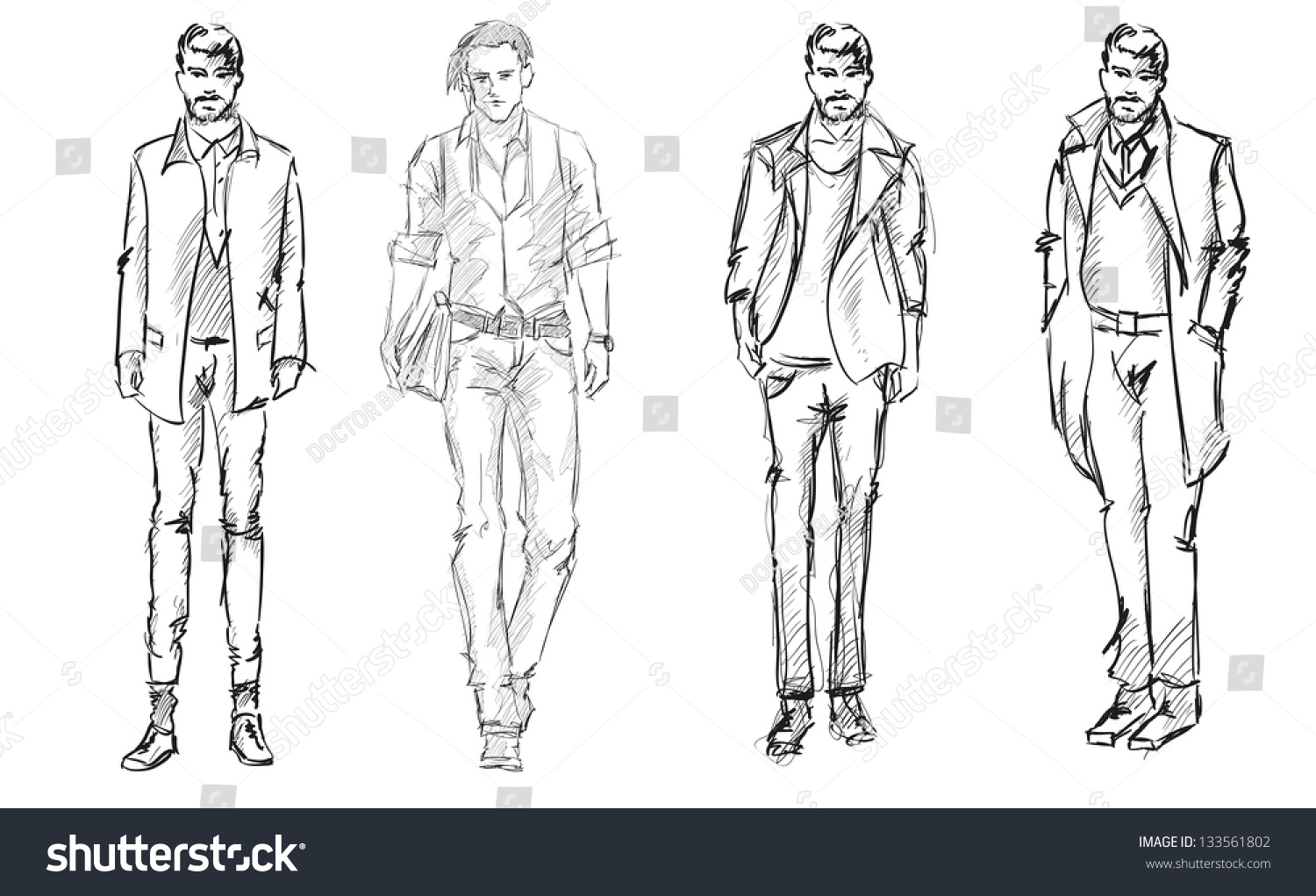 Sketch Handsome Stylish Man Showcasing Street Stock Vector 133561802 ...