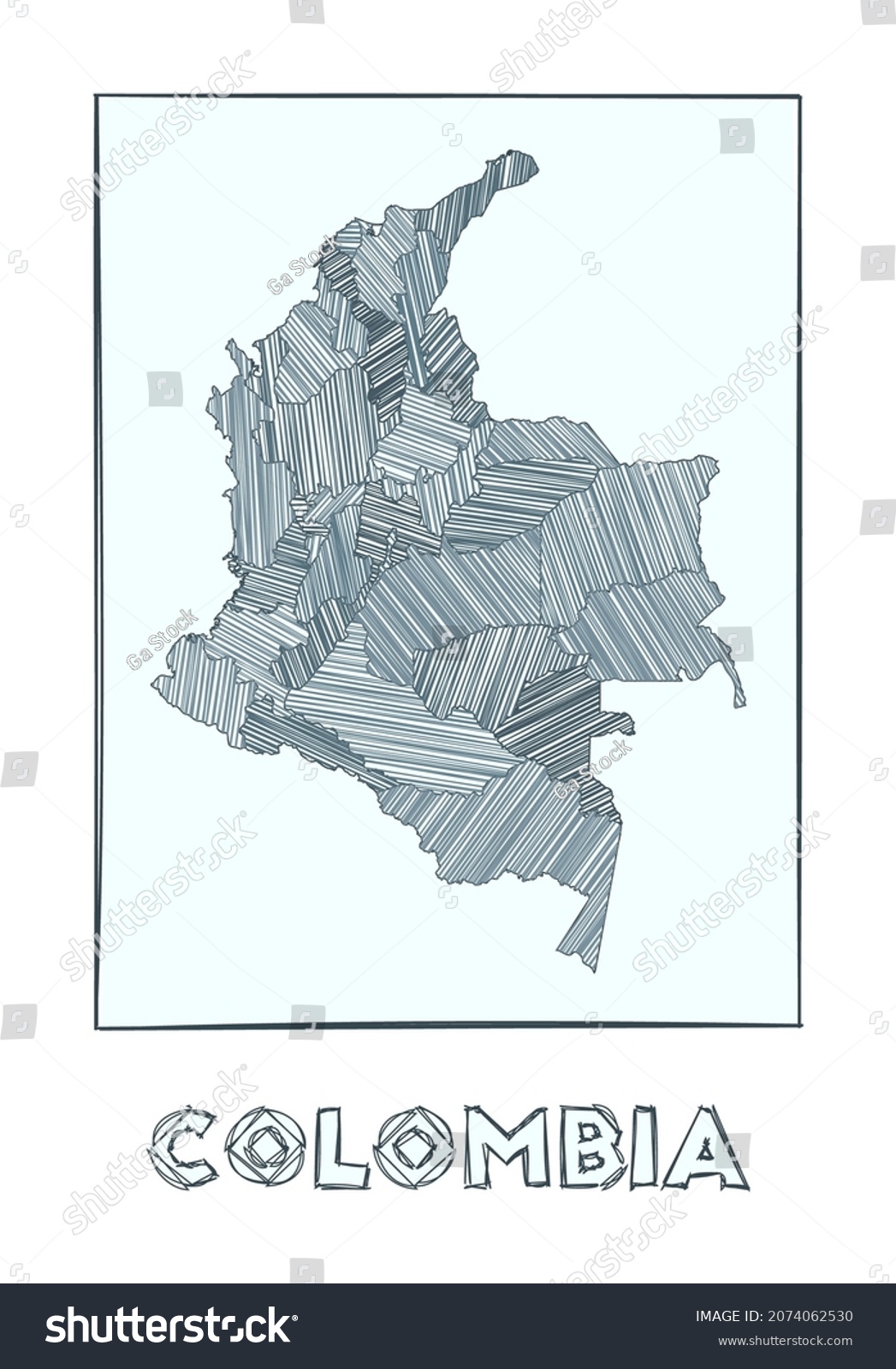 Sketch Map Colombia Grayscale Hand Drawn Stock Vector Royalty Free   Stock Vector Sketch Map Of Colombia Grayscale Hand Drawn Map Of The Country Filled Regions With Hachure 2074062530 