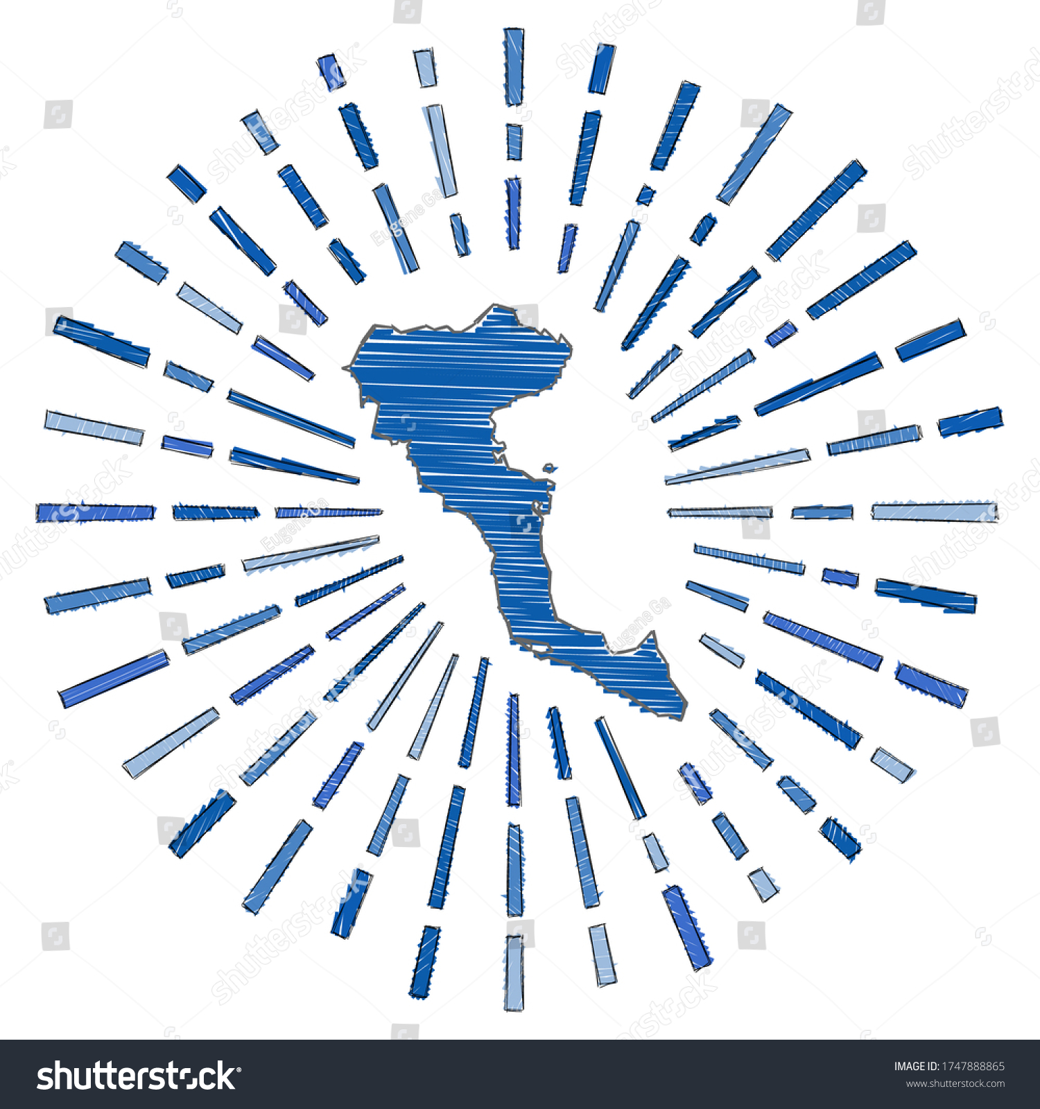 Sketch Map Corfu Sunburst Around Island Stock Vector (Royalty Free ...