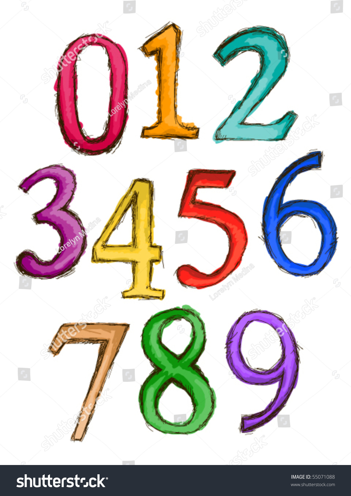 Sketch Numbers Vector 55071088 