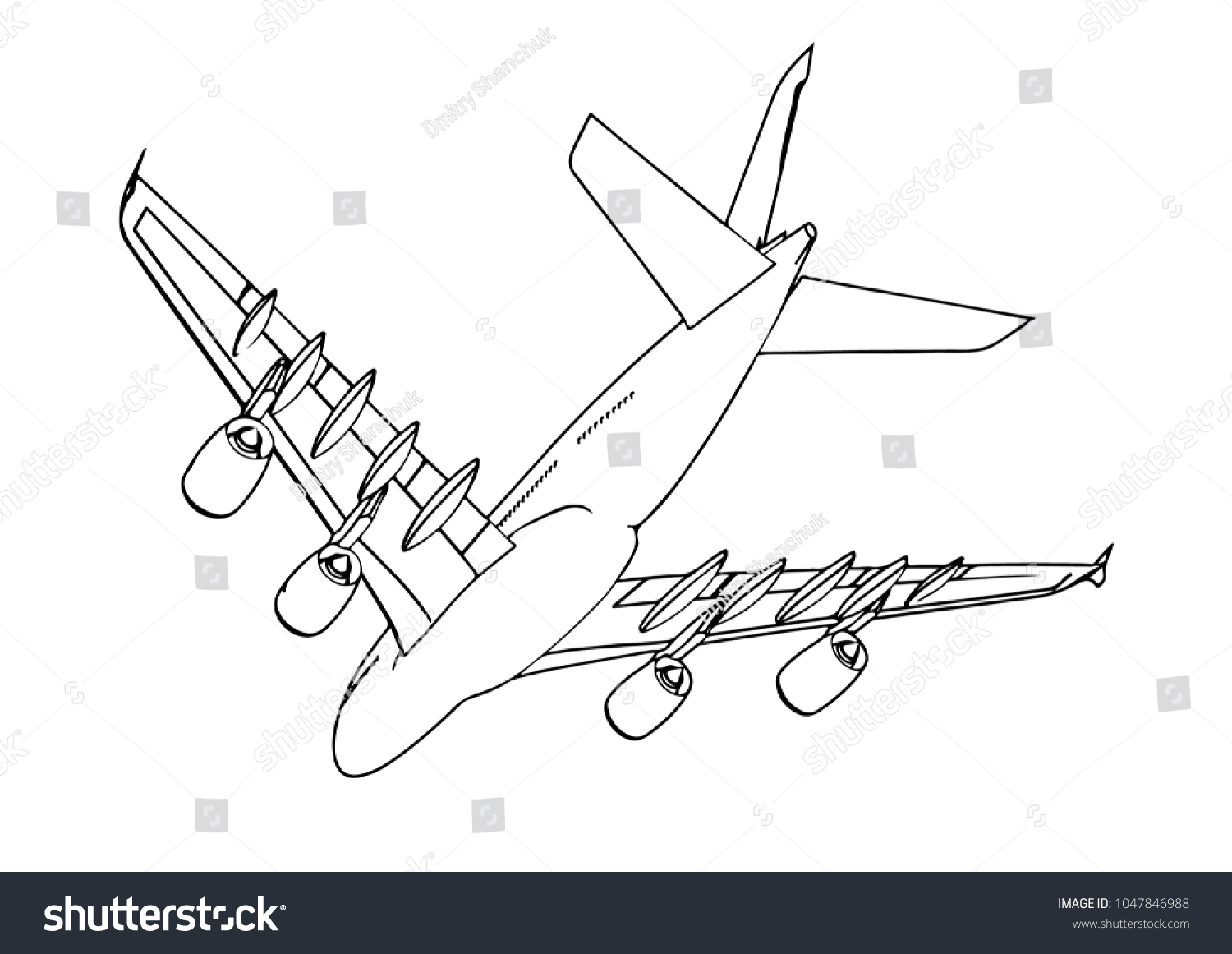 Sketch Passenger Airplane Vector Stock Vector (Royalty Free) 1047846988 ...