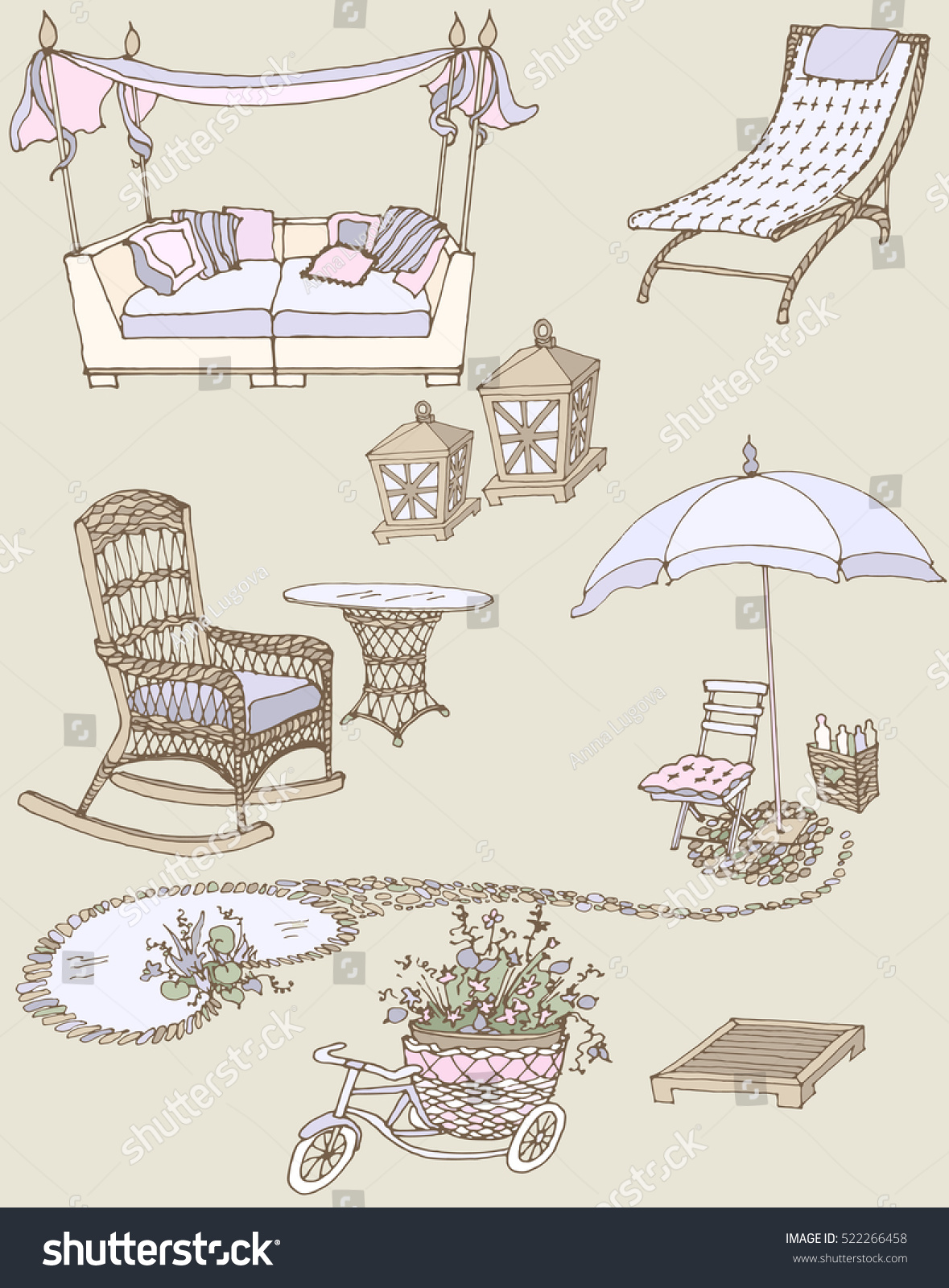 sketch set furniture decor garden color stock vector 522266458 sketch set furniture decor garden color stock vector 522266458