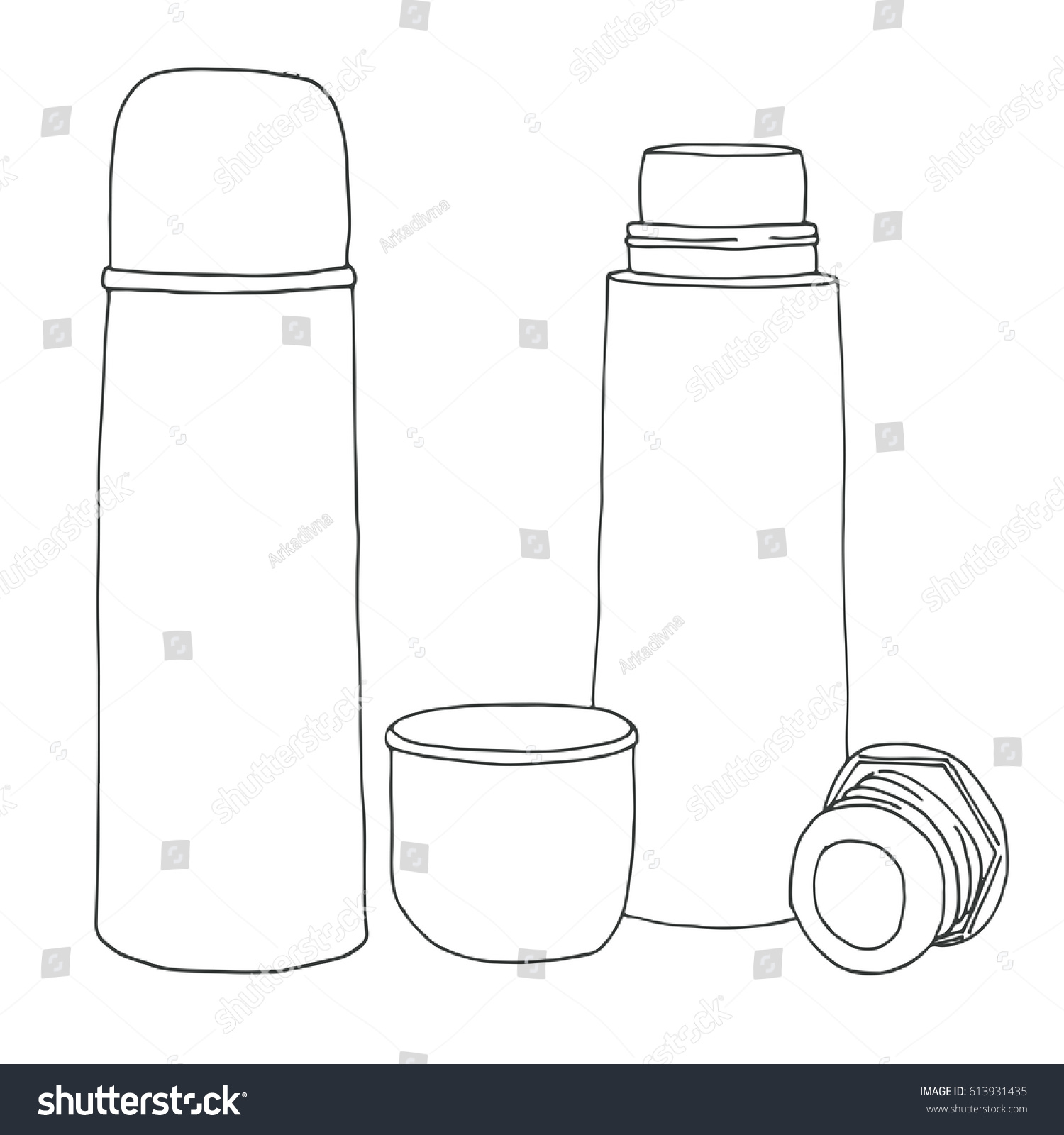 Sketch Thermos Vector Illustration Isolated On Stock Vector (Royalty Free) 613931435