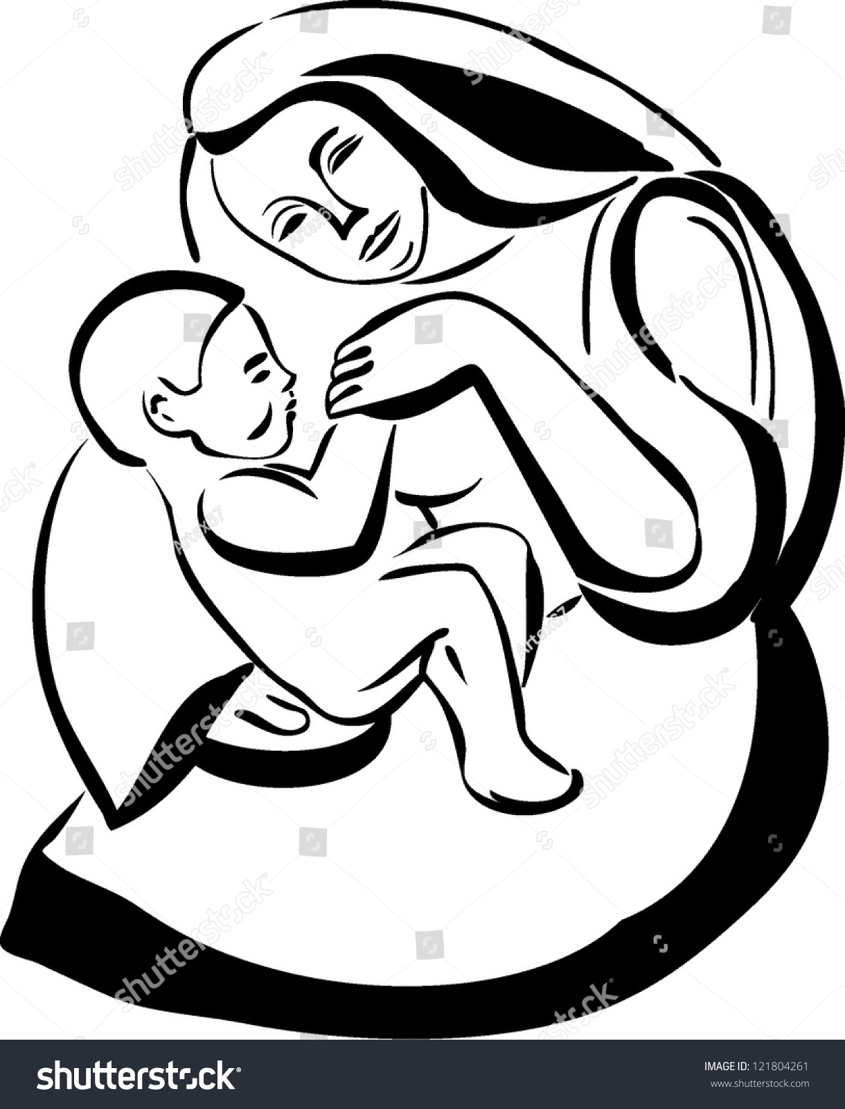 Sketch Of A Woman Mother Holding A Baby Stock Vector Illustration ...