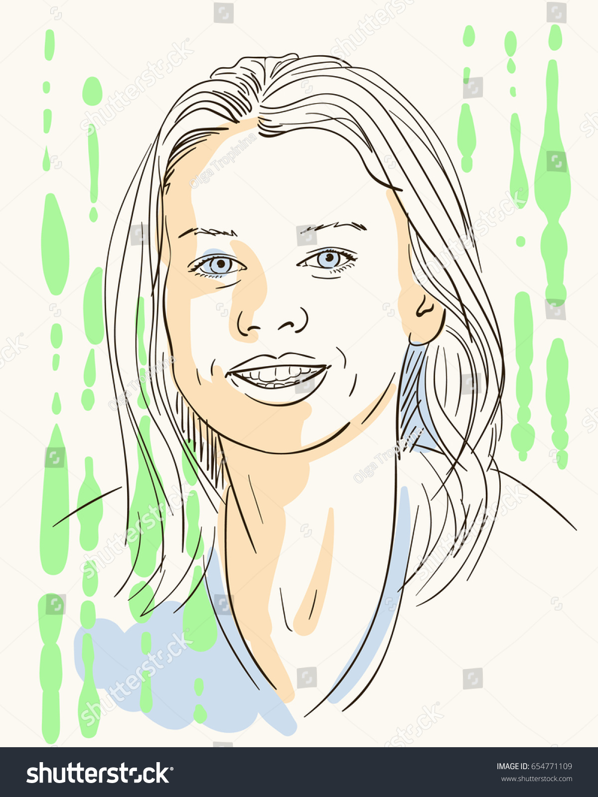 Beautiful Face Line Drawing : Sketch beautiful smiling woman face hand stock vector