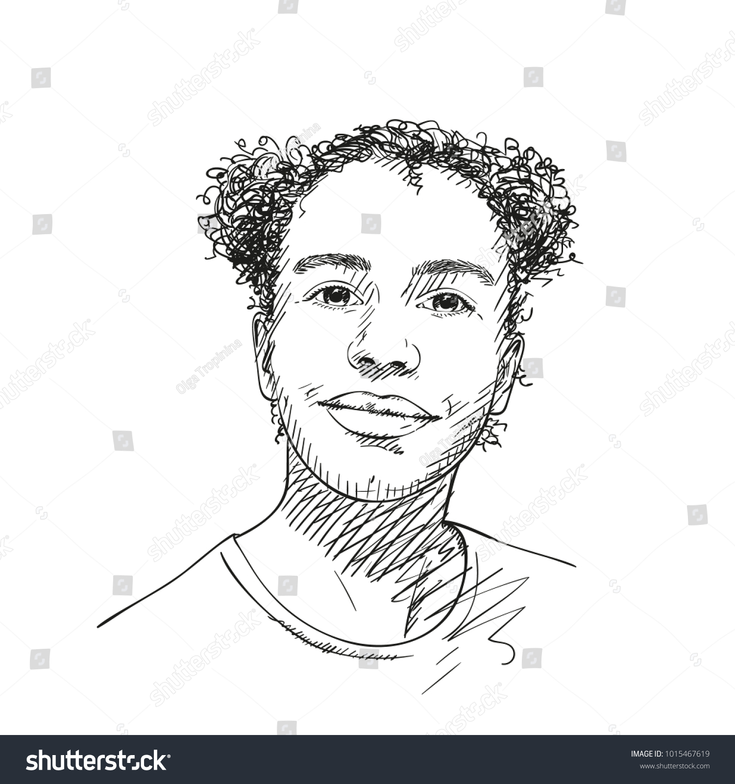 Sketch Beautiful Teenage Girl Ringlets Hair Stock Vector Royalty