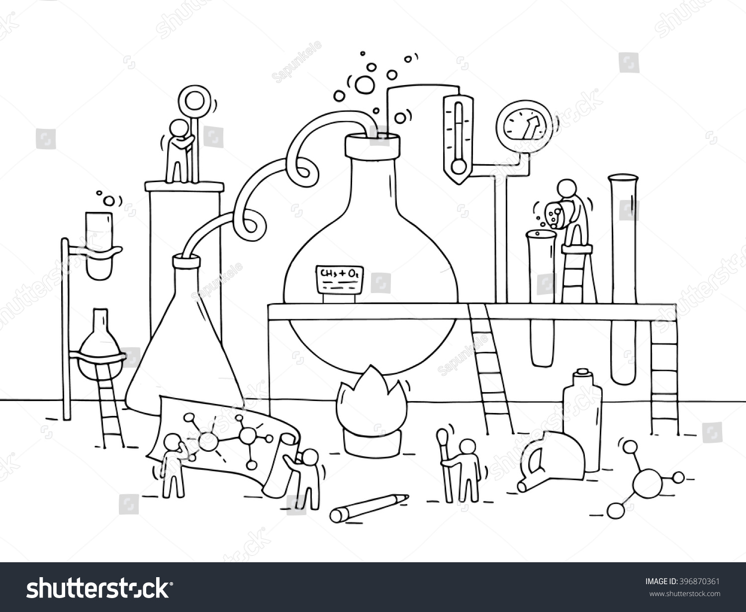 Sketch Chemical Experiment Working Little People Stock Vector 396870361 ...