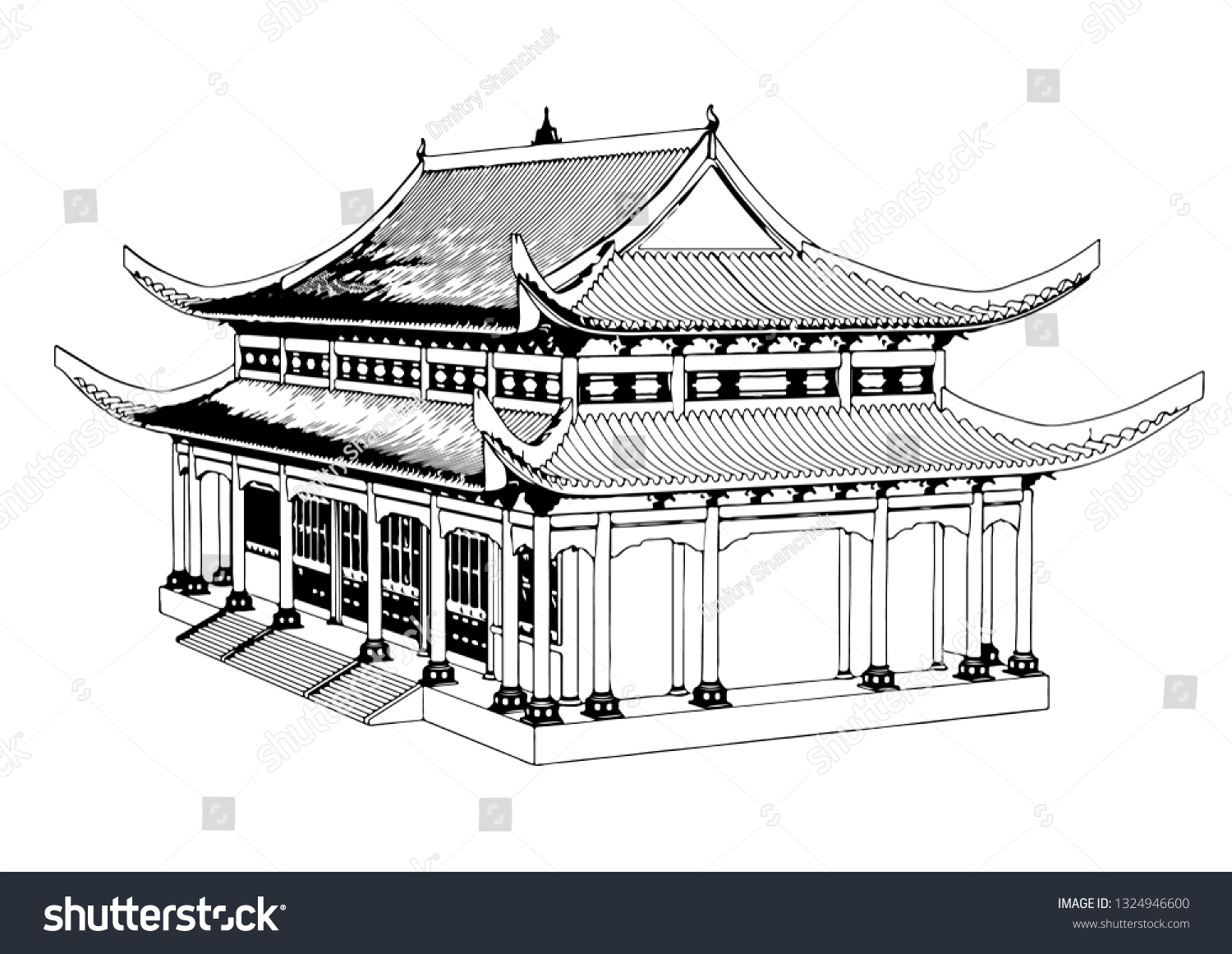 Sketch Chinese Temple Vector Stock Vector (Royalty Free) 1324946600