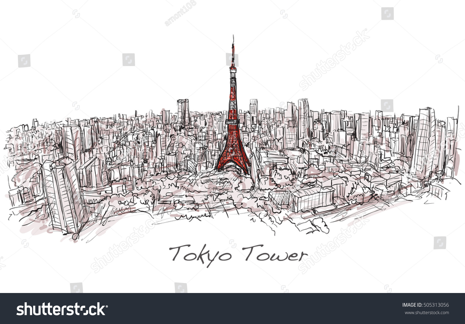 Sketch City Scape Tokyo Tower Building Stock Vector (Royalty Free 