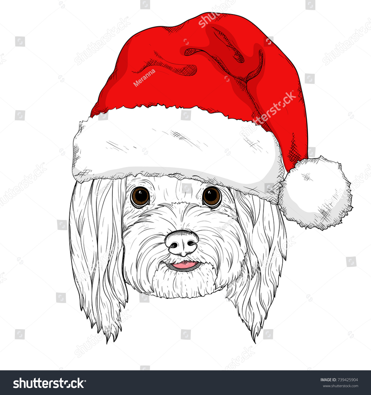 Sketch Cute Dog Red Santas Hat Stock Vector (Royalty Free) 739425904