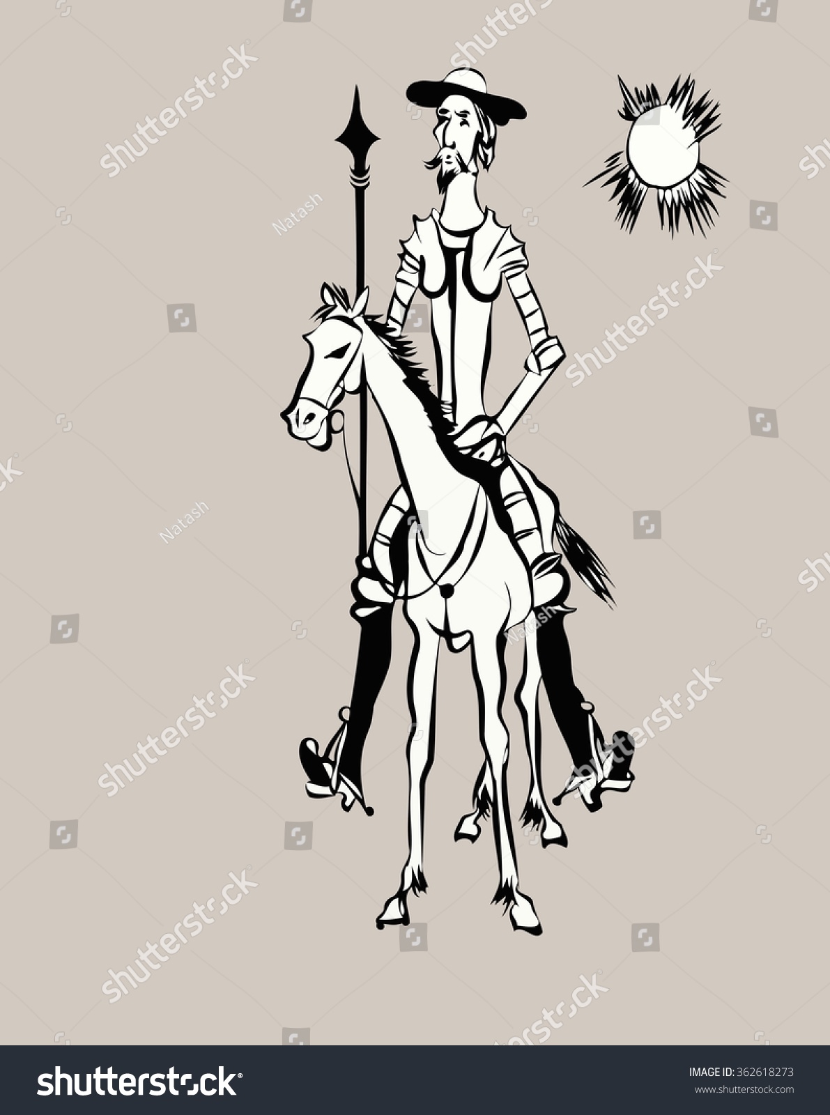 Sketch Of Don Quixote On Horseback Stock Vector Illustration 362618273