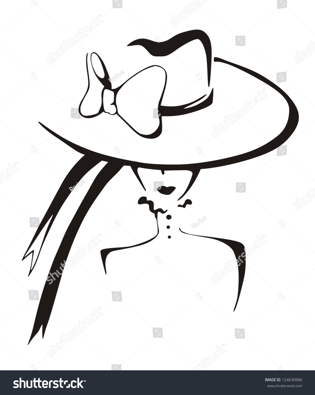 Sketch Elegant Woman Hat Black White Stock Vector 124630906 - Shutterstock