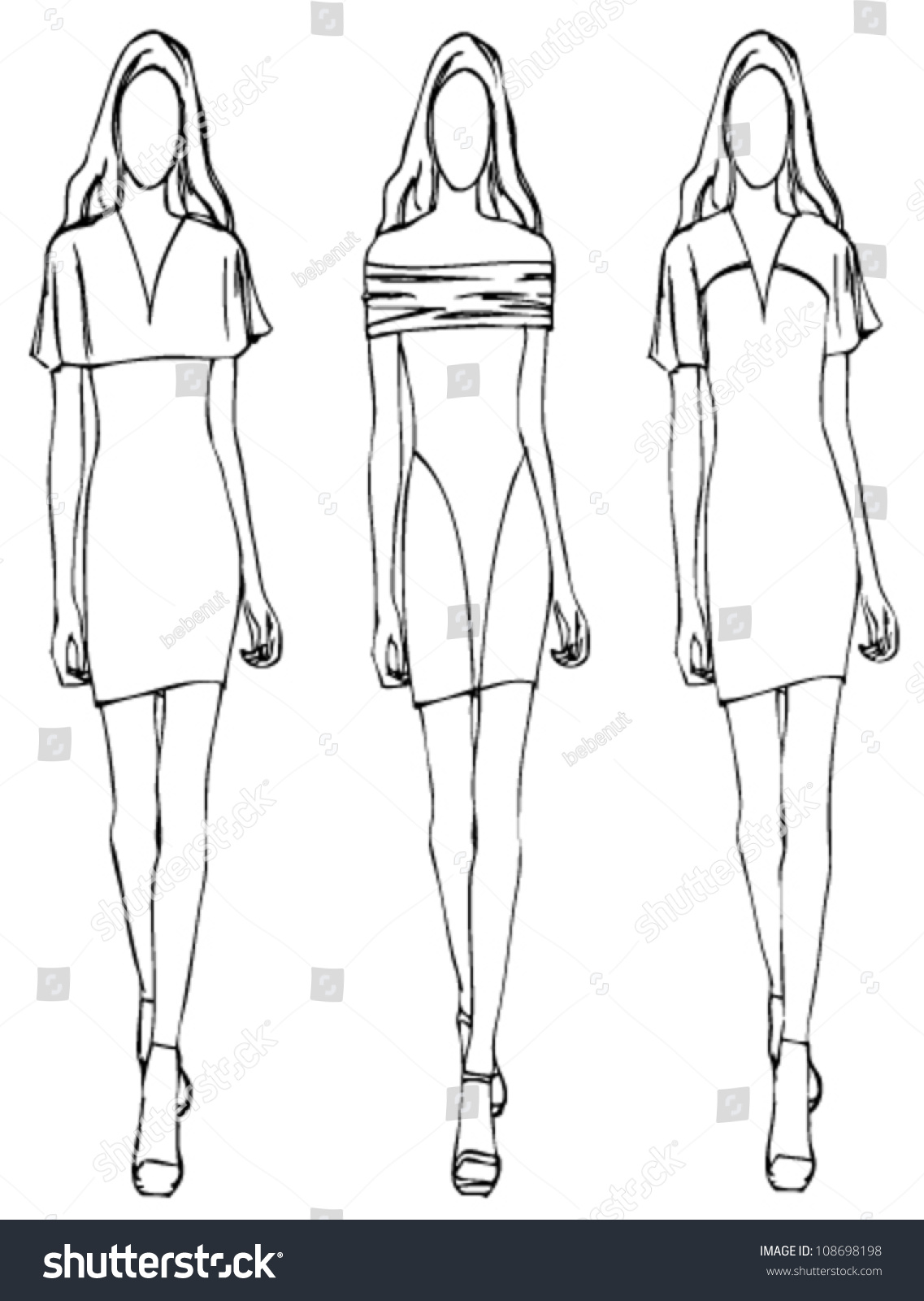 Sketch Of Fashion Girl Dress Flower Style Stock Vector Illustration ...