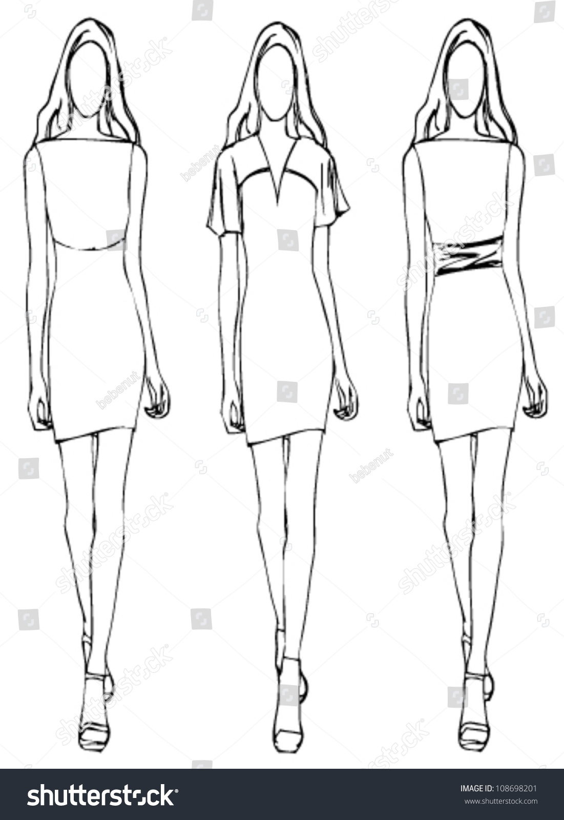 Sketch Of Fashion Girl Dress Flower Style Stock Vector Illustration ...