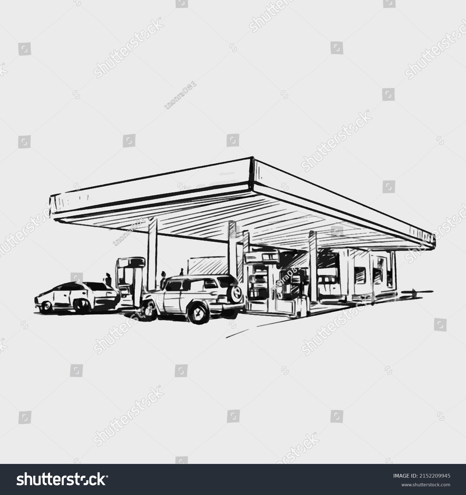 Sketch Gas Station Hand Draw Stock Vector (Royalty Free) 2152209945