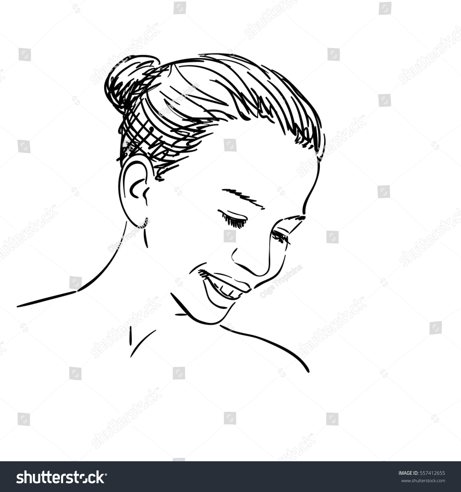 Sketch Girls Face Smiling Looking Down Stock Vector Royalty Free 557412655