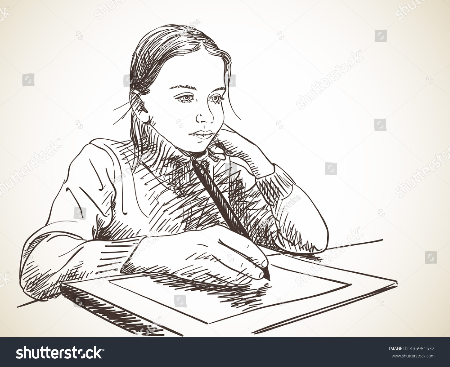 girl doing homework drawing easy