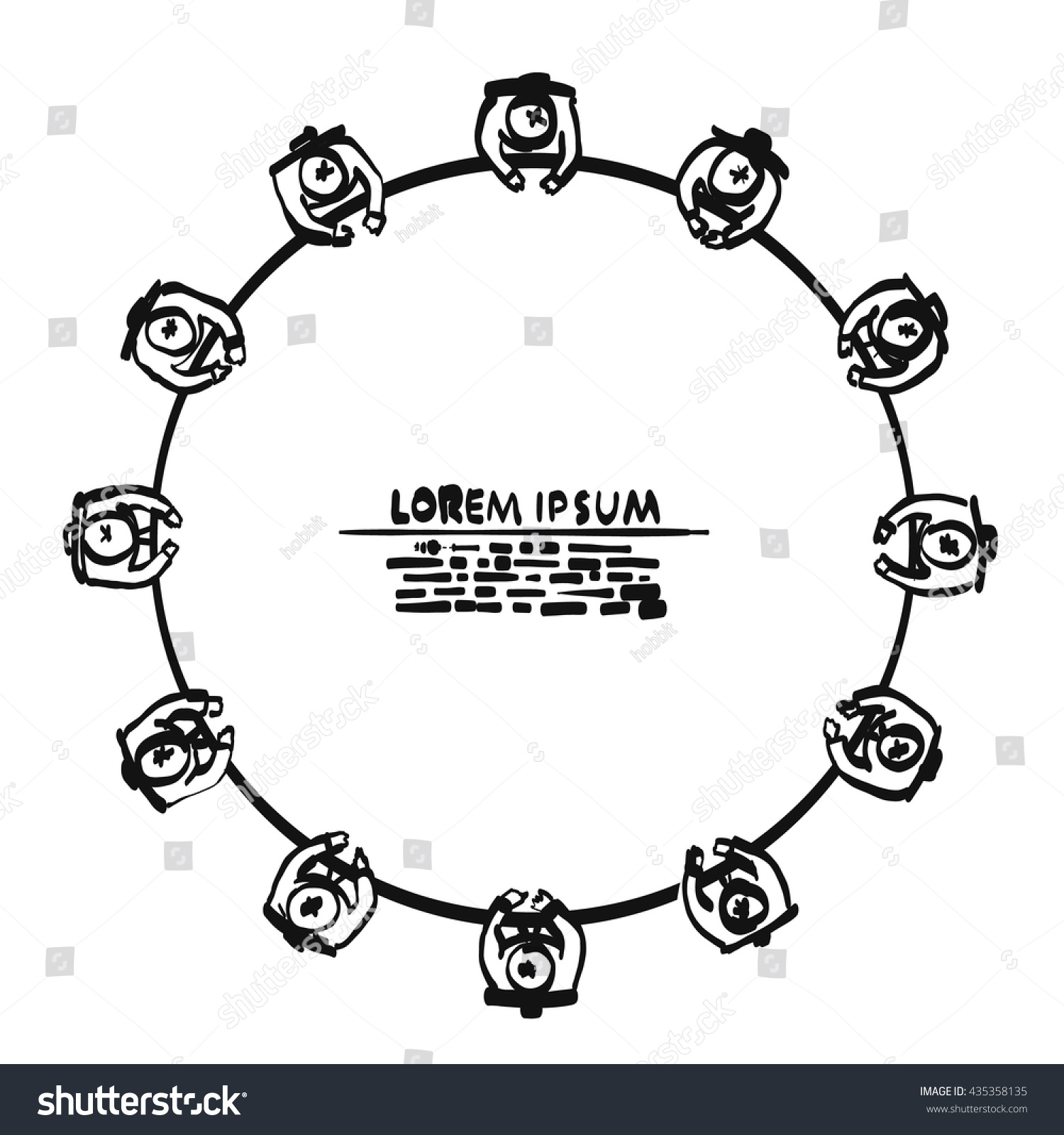 SVG of Sketch of hand drawn business people at a round table, template design element, Vector illustration svg