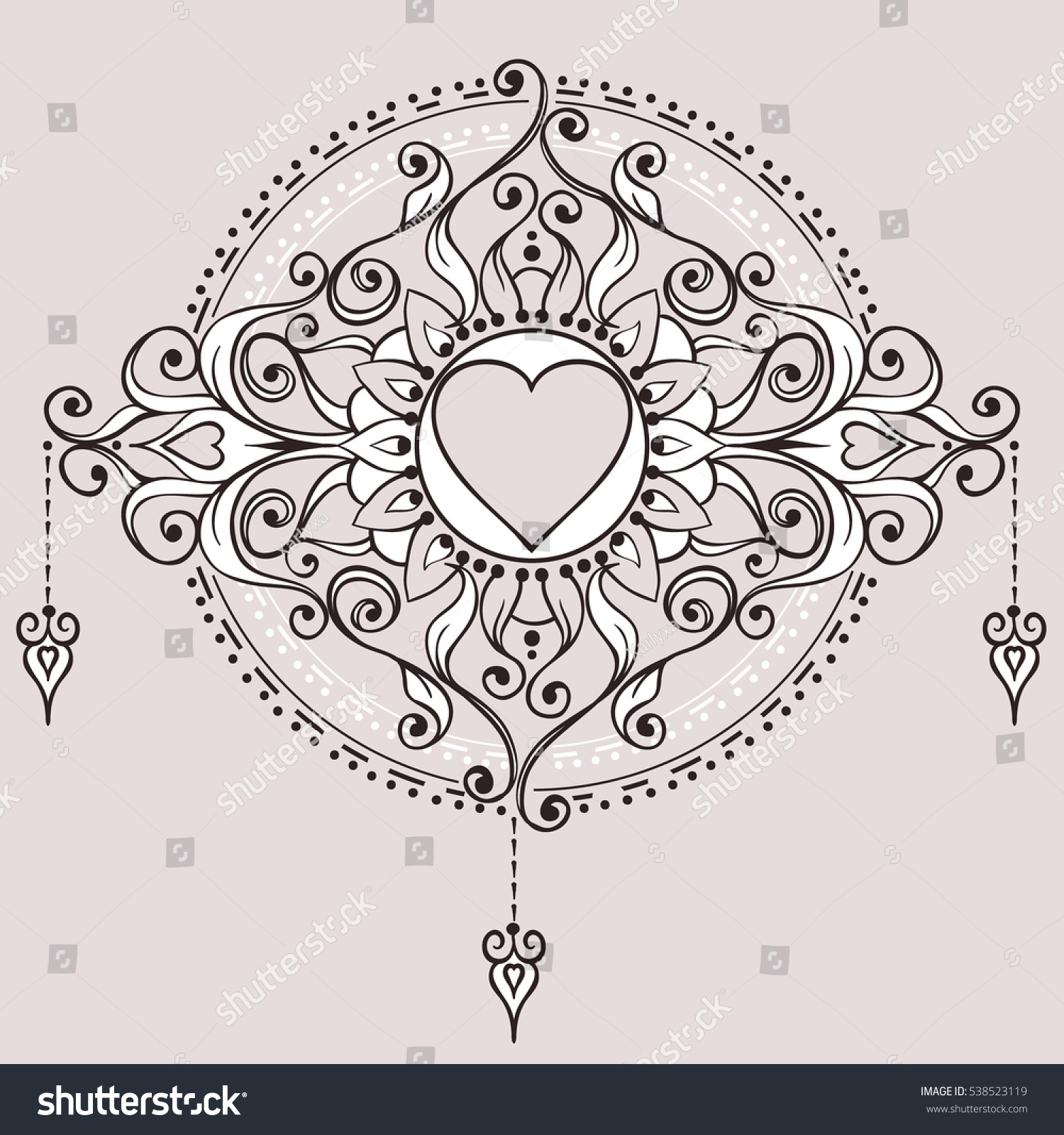 Sketch Henna Heart Tattoo Mehndi Elements Stock Vector Royalty Free