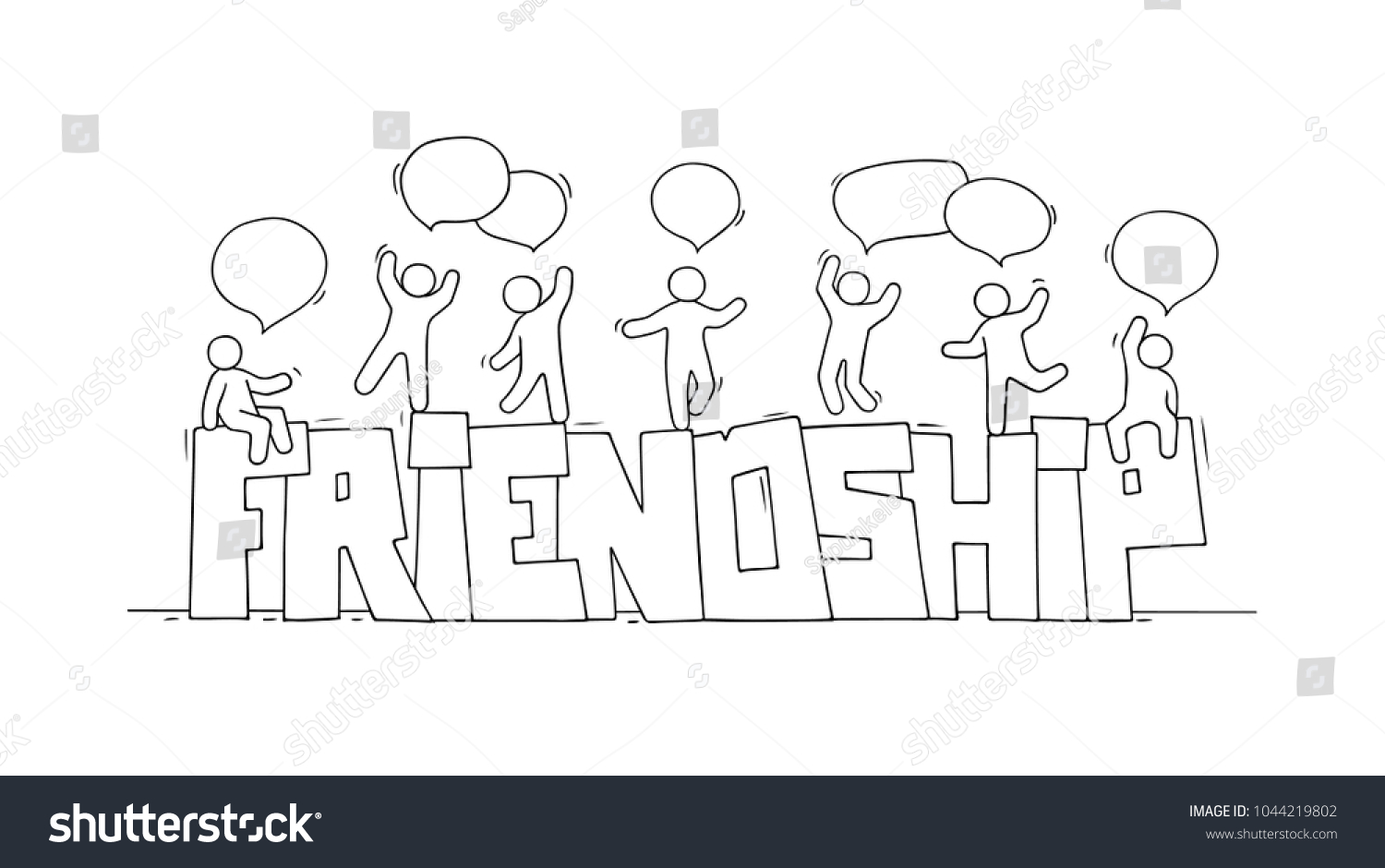 Sketch Little People Word Friendship Doodle Stock Vector Royalty