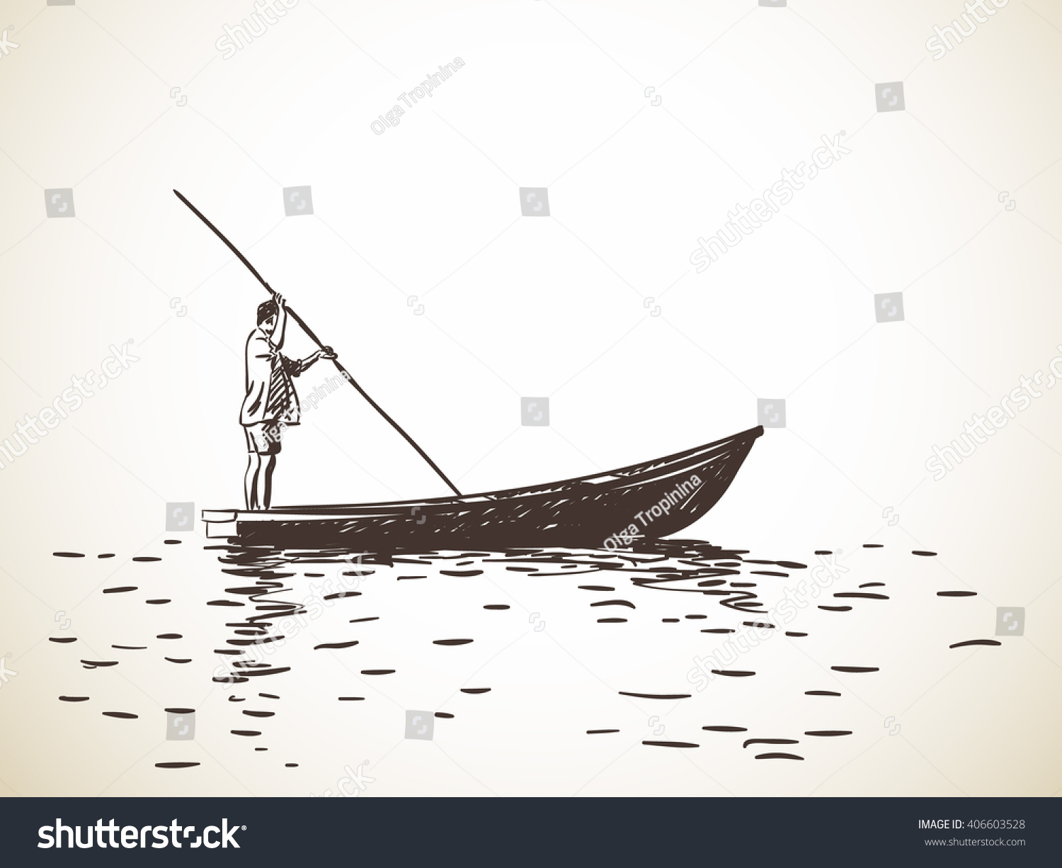 Sketch Man Standing On Boat Rowing Stock Vector 406603528 Shutterstock