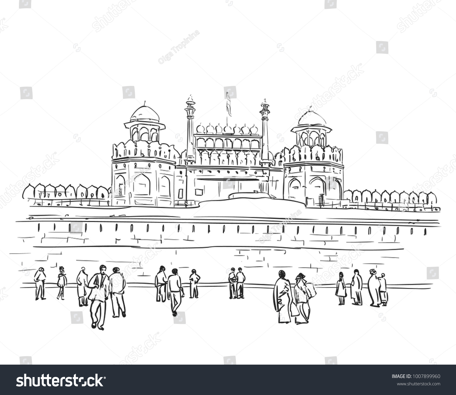 Sketch Red Fort Unesco World Heritage Stock Vector (Royalty Free