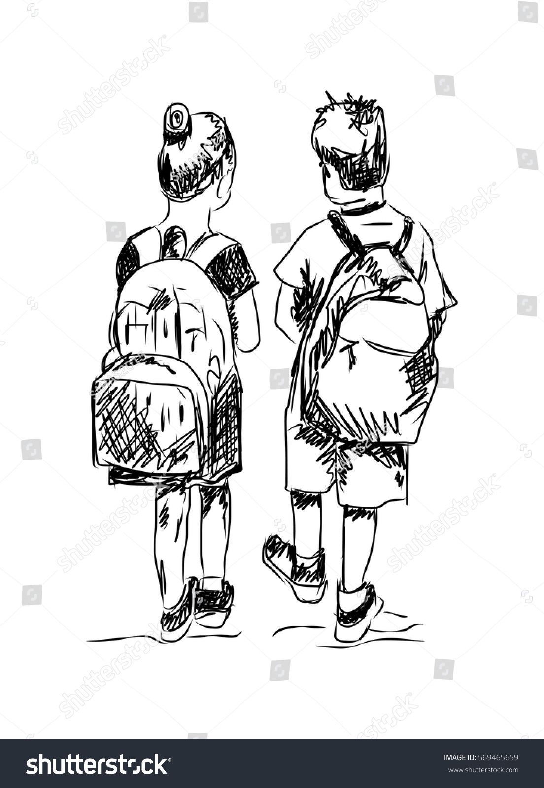 Sketch School Boy Girl Going School Stock Vector Royalty Free