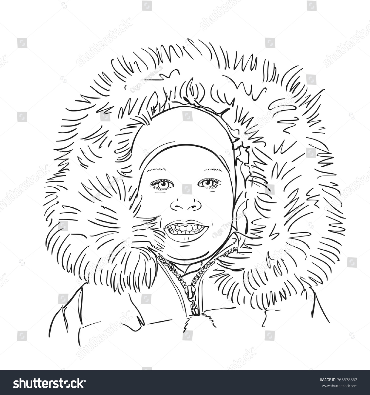 Sketch Smiling Girl Wearing Coat Fur Stock Vector (Royalty Free ...