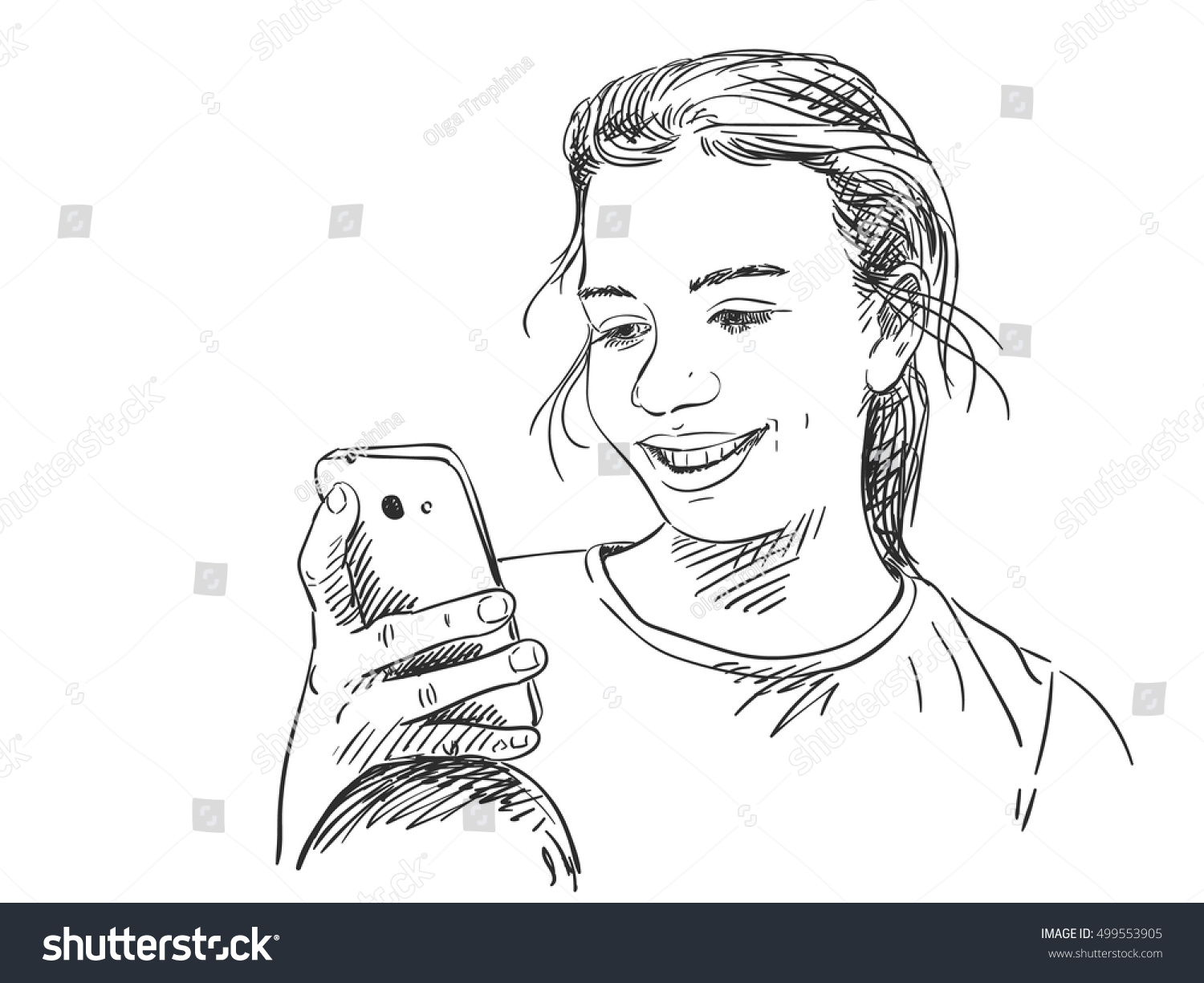 Sketch Teenager Girl Using Smart Phone Stock Vector 499553905 ...