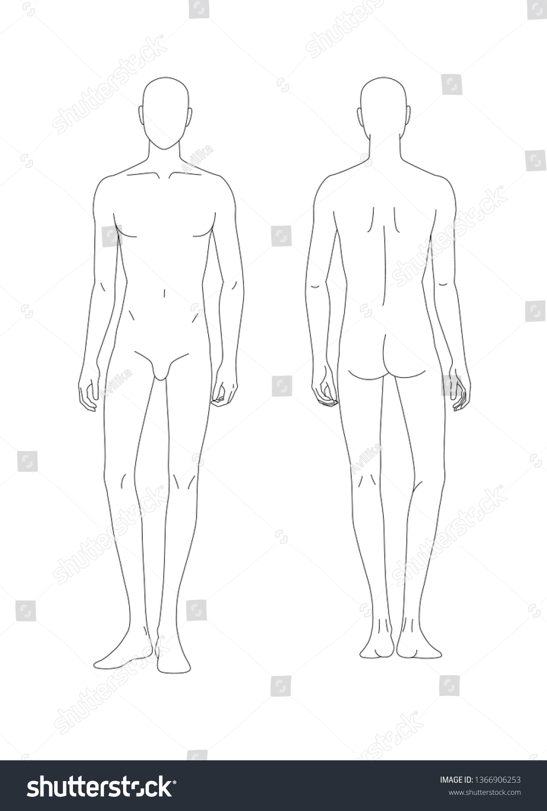 Sketch Human Body Front Back View Stock Vector Royalty Free