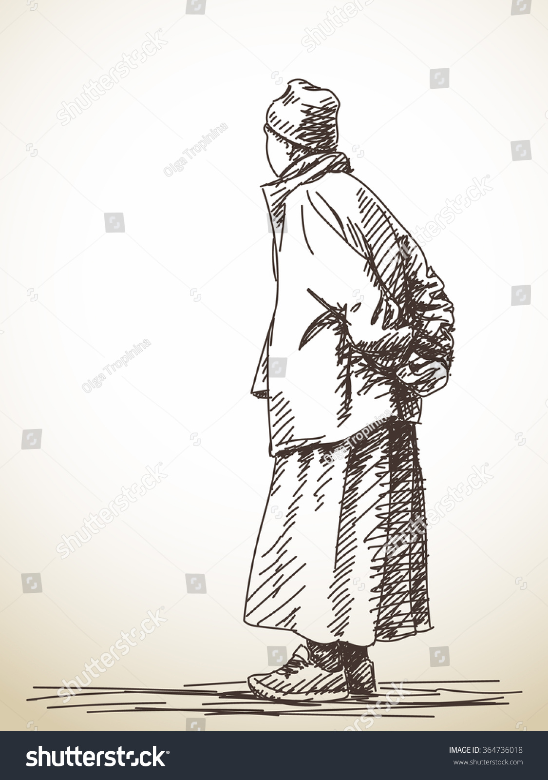 Sketch Of Tibetan Man From Back, Hand Drawn Illustration - 364736018 ...