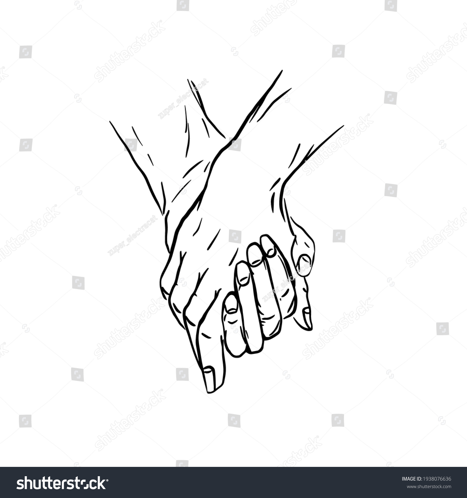 Sketch Two Humans Holding Hands Close Stock Vector (Royalty Free ...