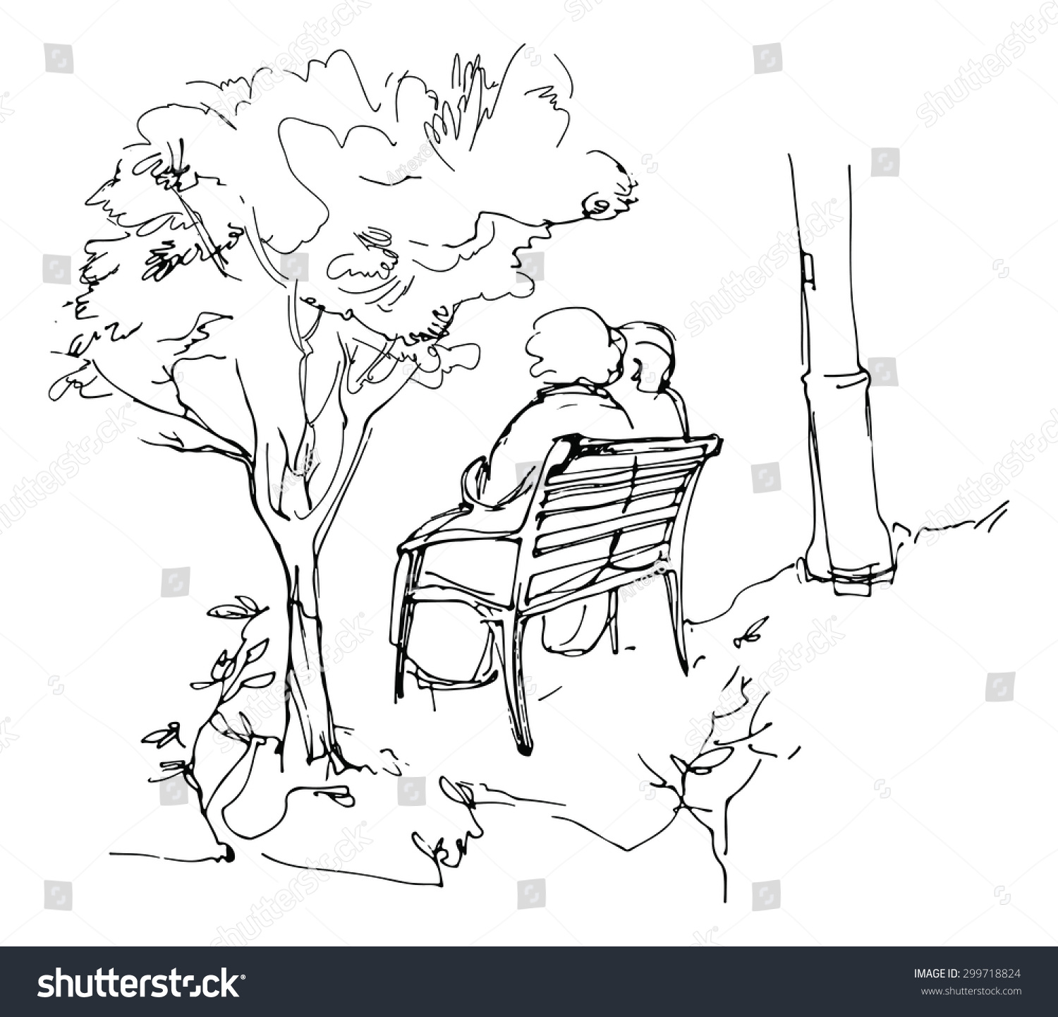 Sketch Two Person Sitting On Bench Stock Vector 299718824 - Shutterstock