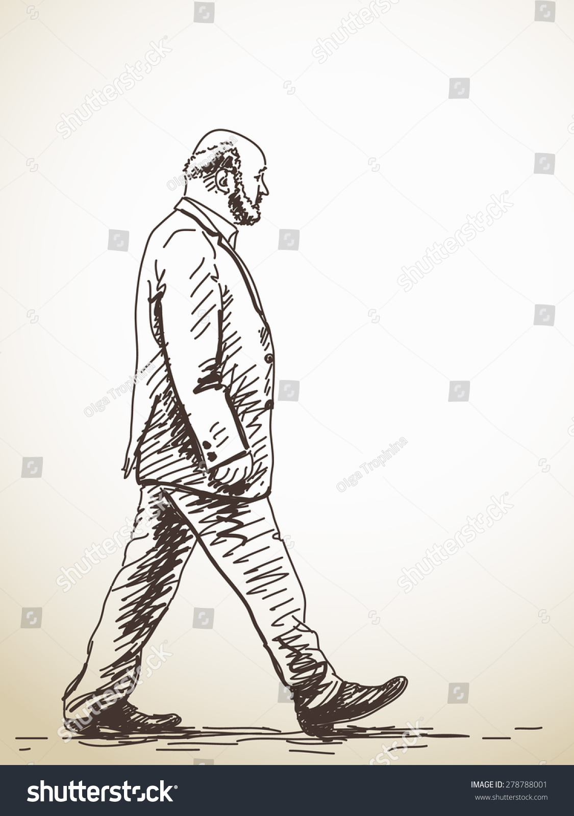 Sketch Of Walking Old Man Hand Drawn Illustration - 278788001 ...